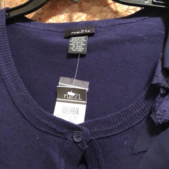 NWT Rue21 Navy Blue Crop Cardigan. Beautiful Bow design with lace/sheer fabric - Picture 5 of 15